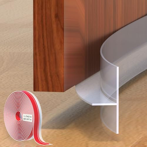 T Shaped Draft Excluder Door Seal Strip 1.97In x 240 Inch Insulation Tape Frame Draught Stopper Clear Silicone Self Adhesive Inserts Door Sweep Edge Wind Heat Cold Blocker (Clear, 1.97 in X 20 Ft)