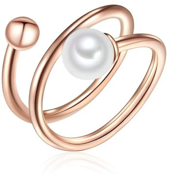 Lulu & Jane Damen Ring aus 925/- Sterling Silber mit rund Süßwasser-Zuchtperle ca. 6,5-7,0 mm Perlenring roségold