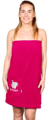 Lashuma Saunakilt Dame L - XXL, Lillby Frottee Saunahandtuch, Saunatuch Baumwolle Pink - Purpur mit Klettverschluss u. Gummizug