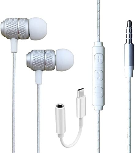 AMPLE For Lenovo Tab K11 Plus, Tab Plus, Legion Tab, Legion Y700 (2025), Earphone - Wired Bass Stereo In-ear Headphone (USB C To 3.5mm Jack Adapter Included) Headset Earbuds (SILVER)