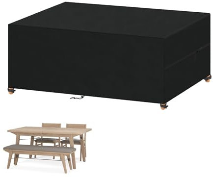 VANSHEIM Funda Mesa Jardin Impermeable Funda para Muebles de Jardin Exterior 420D Oxford Tela Anti UV Funda Protectora Mesa Exterior,Funda Muebles Jardin 190x80x80cm