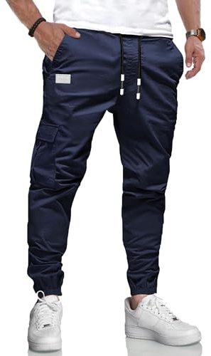 LIUPMWE Hommes Pantalon Chino Cargo Pantalon de Jogging Hommes Coton Casual Sweatpants Hommes Pantalons de Loisirs Taille élastique avec des Poches de Cordon de Serrage