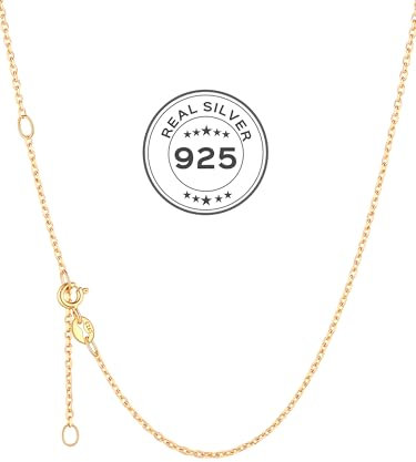 ChicSilver Kette Silber 925 Damen Panzerkette ohne Anhänger, Massiv Ankerkette 1.5mm Halsreif Gold, 925 Sterling Silber Rolokette Halskette, 50cm lang Silberkette für Hochzeit Verlobung