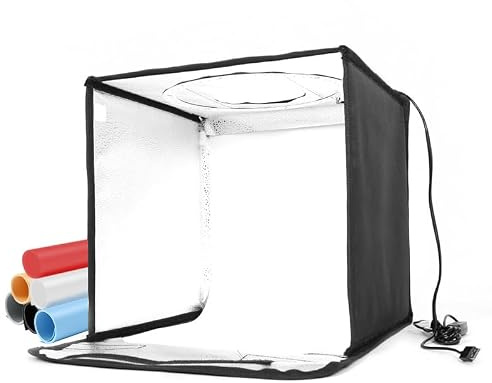 REFLEX CAMERA 30 × 30 × 30 cm faltbare tragbare Foto-Lichtbox Studio | 120 dimmbare LED-Perlen 3200–5500 K | 6 PVC-Hintergründe | USB-betriebene Softbox für Produktfotografie, Schießzelt