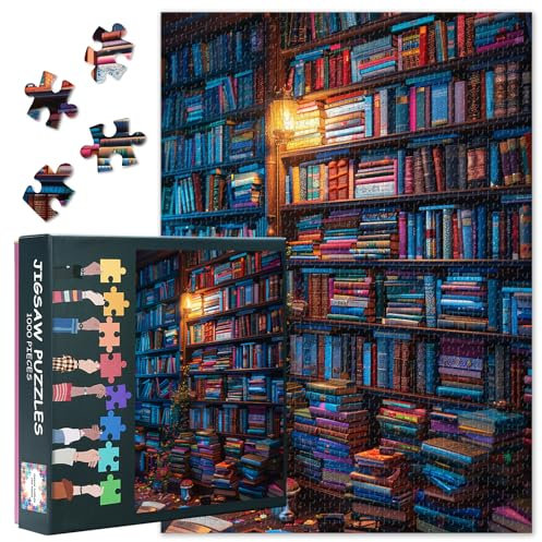 1000 Piece Jigsaw Puzzles for Adults - Library Theme Challenging Puzzle, 27.5x19.7 Inch Colorful Books Family Educational Games & Home Decor Gift (Bookshelf Series)