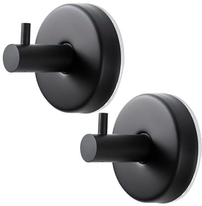 TIMEMEET 2 Pcs Suction Cup Hooks Black, Stainless Steel Bathroom Towel, Suction Hook for Shower Bathroom Removable, Waterproof Kitchen Towel Hook Holders, Hanging Towels, Robe, Coat