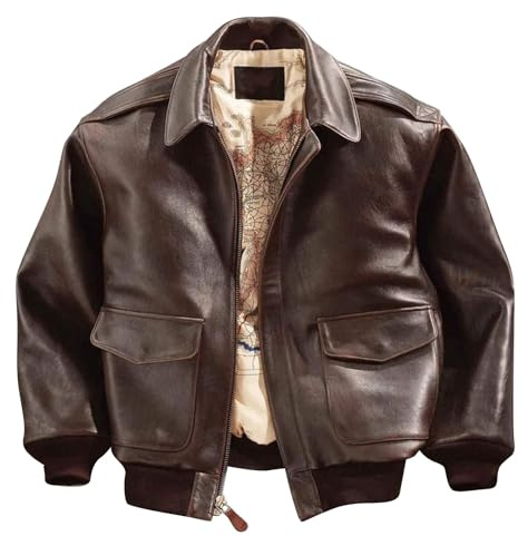 Giacca da uomo in vera pelle marrone – giacca invernale da uomo Xxl per attività all'aria aperta, giacca casual, antivento, comoda, leggera, a maniche lunghe, giacca termica in vera pelle