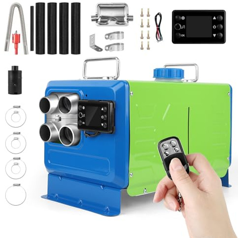 Chauffage diesel 8 kW - Chauffage sur pied diesel - 12 V/24 V/220 V - Contrôle multi-tension - Avec Bluetooth, télécommande et 4 prises - 4700-17000 Btu - Chauffage sur pied pour camping-car