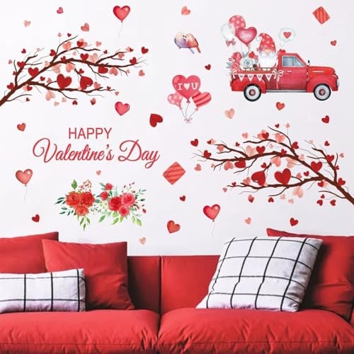 HPNIUB Valentinstag Herz Auto Luftballon Blume Wandtattoo Liebe Deko