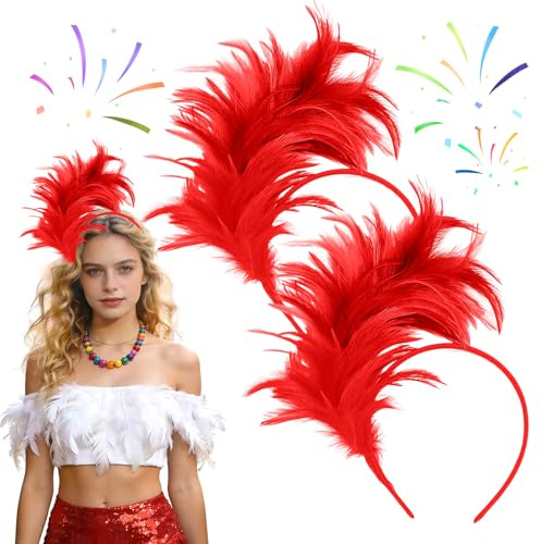 KERYBW 2 Stück Bunt Feder Stirnband, Feder Haarschmuck Haarreif, 20er Jahre Headband Accessoires, für Karneval Fasching Cocktail Cosplay Hochzeit Party (Grün Gelb Violett