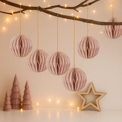 Ideen mit Herz Palline a nido d'ape da appendere | con chiusura magnetica | 6 palline di carta con bordo dorato | con nastro dorato per appendere | ciondolo per Natale | decorazione natalizia in carta