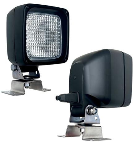 MelTruck 2x H3 Arbeitsscheinwerfer Set inkl. 12V Glühbirnen - Universal Halogen Zusatzscheinwerfer für Traktor LKW & Baumaschinen - 12V/24V IP69K Wasserdicht mit Omega-Halterung - Glas-Streuscheibe