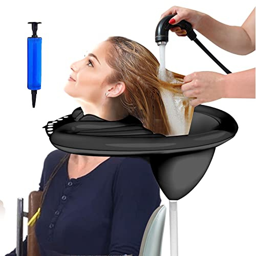 Bassin de lavage pour cheveux gonflable, bol de lavage de cheveux pliable en PVC pour salon mobile pour personnes âgées, handicapées, femmes enceintes, enfants et seniors (Noir)