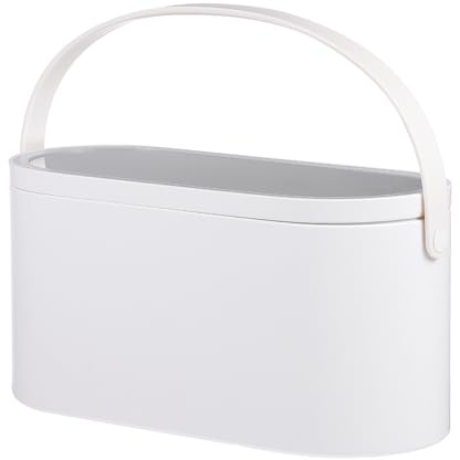 AKOOSY Tragbarer Kosmetikkoffer aus Bruchfestem Kunststoff mit Drehbarem LED Spiegel Make Up Organizer für Reisen und Outdoor Weiß