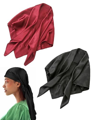 LEEQBCR 2 Stück 90 x 90 cm Große Quadratische Schals für Damen Seide Kopftuch Bandanas Silk Head Scarf Gefühl Schal Personifizieren Elegant Seidentuch Haartuch Halstuch Haarschmuck Taschentuch