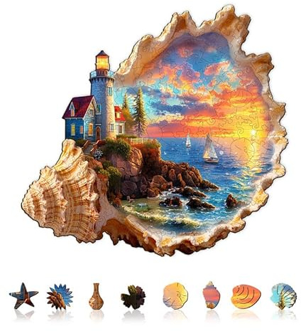 Jigfoxy Wooden Puzzles for Adults, Sunset by The Seaside Jigsaw Puzzle | 210-Piece Unique Animal-Shaped Jigsaw Puzzle for Adults and Teens, Creative Gift with a Premium Wooden Box,13.4 * 12.6in