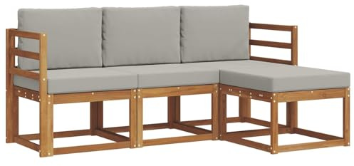vidaXL Outdoor-Sofagarnitur mit Kissen 4 pcs Natürlich und Hellgrau, Gartenlounge, modernes Outdoor-Sofa-Set, langlebige Terrassen-Sitzgarnitur, komfortable Sitzgelegenheiten für die Terrasse