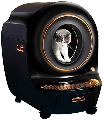 Automatic Cat Litter Box, Self-Cleaning Litter Tray with APP Control, Odor Removal Smart Toilet for Multiple Cats, Closed Sandbox Design