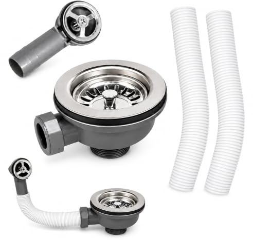 Kitchen Sink Waste Kit 114mm Stainless Steel Kitchen Sink Overflow Kit | Sink Waste with 2pcs Water Pipe,Kitchen Sink Strainer Kit with Overflow Pipes,Thickened Design,Durable Sinks Strainer System
