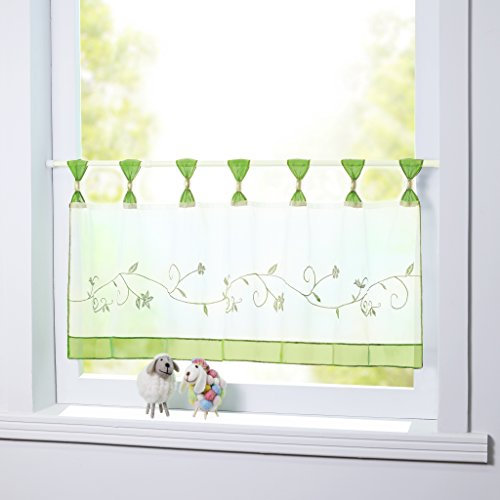 Joyswahl Scheibengardine Voile Bistrogardine Selina mit Blumen-Stickerei Muster Transparente Gardine HxB 60x145cm Grün 1er Pack