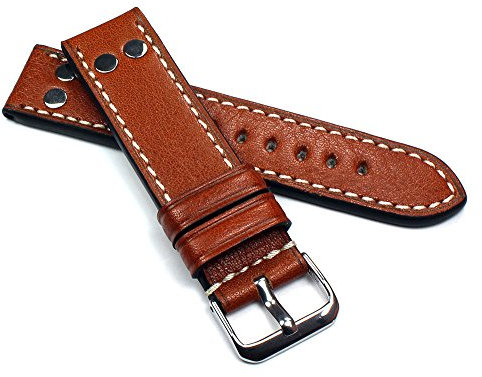 Sulla RIOS 1931 22mm Herren Leder Vintage Pilot Uhrenarmband mit Nieten hell braun NT
