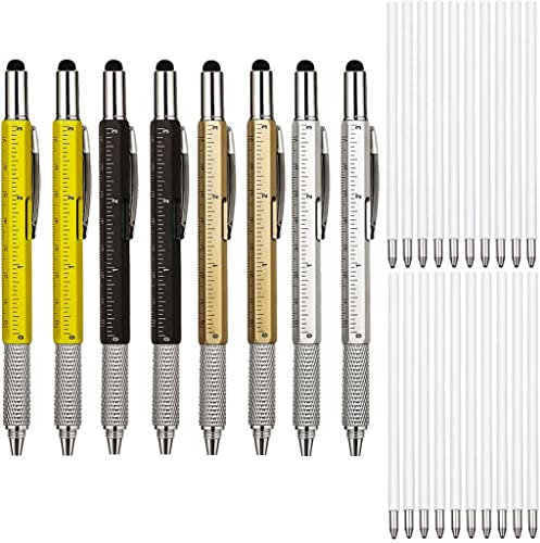 KEWAYO Screwdriver Pen Pocket Multi-Tool 6 in 1 - Multi-Functional & Sturdy Aluminum DIY Tool, with Scale Ruler, Spirit Level, Ballpoint Pen, Stylus & Small Screwdriver Set