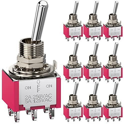 CLDIY Kippschalter AC 5A / 125V 2A / 250V 6-polige Anschlüsse Ein/Aus/Ein 3 Positionen DPDT Kippschalter Mini Miniatur Kippschalter Auto Armaturenbrett, 10St