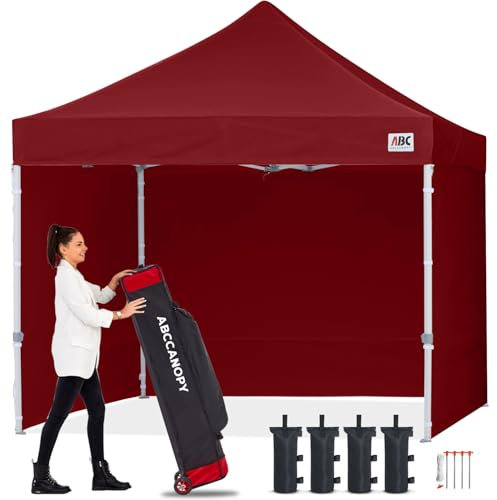 ABCCANOPY Pop-Up Pavillon Festival Sonnenschutz mit 4 Seitenteilen 3x3M Kommerzielle -Serien,Burgund
