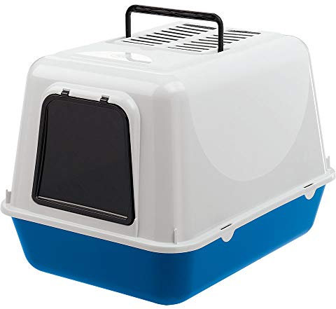 Ferplast Lettiera Gatto Chiusa, Toilette per Gatti Coperta, 2 Filtri al Carbone Attivo Antiodore Inclusi, Porta Battente Oscurata, 39,5 x 52,5 x h 38 cm, CLEAR CAT 20 Lettiera Gatto Grande, Blu