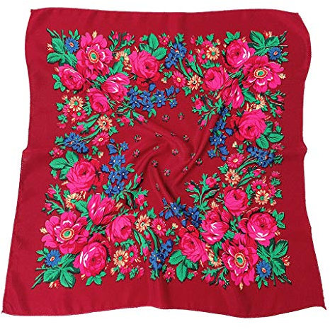 Lazzboy Frauen Dame Muslimischen Blumendruck Folk-custom Square Schal Wrap Travel Seide Leicht Seidentuch Elegante Anti-allergie Halstuch Tuch Geschenk(E)