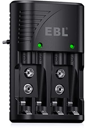 EBL 6802 Caricabatterie Universale, Carica Rapida per AA e AAA 9V Ni-MH Batterie Ricaricabili, Caricabatterie Intelligente con Indicatore LED