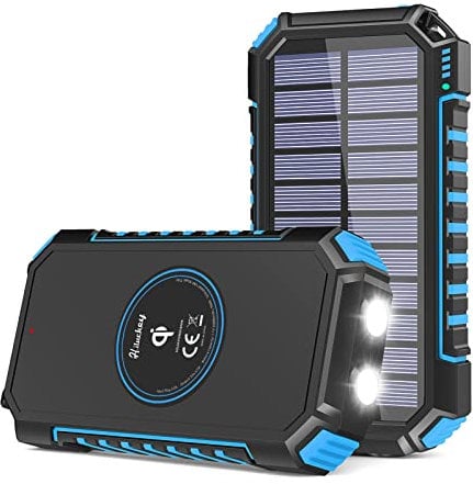 Hiluckey Chargeur Solaire sans Fil 26800mAh, Batterie Externe Portable Power Bank avec 4 Sorties Charge Rapide Solaire Batterie avec Deux Lampes Torches pour Smartphones, Tablettes et Autres