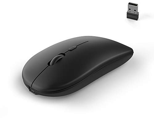 Lacerto® | Kabellose wiederaufladbare Maus, 2.4G Wireless + Bluetooth 5.0 | für Computer, Tablet, Laptop, Smartphone | Stabile Verbindung, leises Klicken, 800/1200/1600 DPI | Farbe: Schwarz