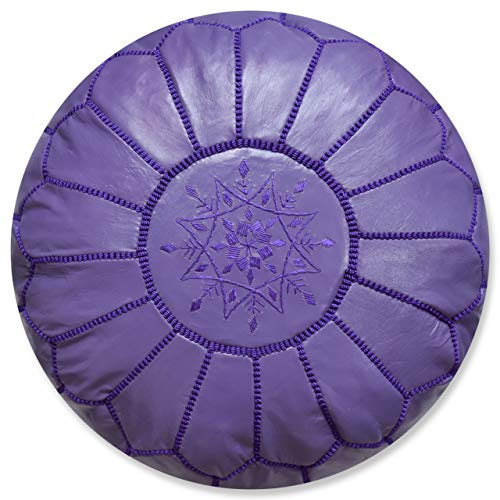 Poufs&Pillows Marokkanischer Echtleder Pouf - Handgefertigt - Gefüllt Geliefert - Ottoman, Sitzsack, Fußhocker, Puff (Purpurrot)