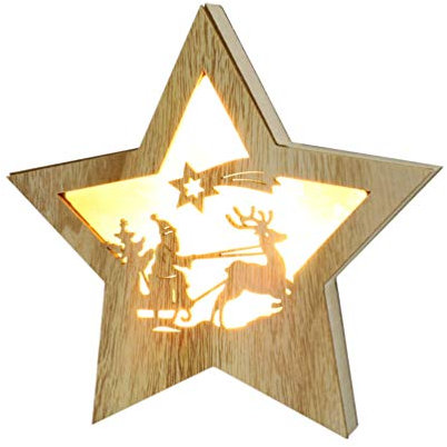 TOYANDONA LED Stern Weihnachtsstern Anhänger LED Dekoleuchte Holz Leuchtend Beleuchtung Holz Weihnachtdeko Stimmungslicht Baumschmuck Kinderzimmer Ornament