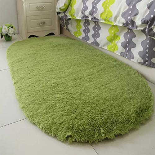Hochflor Ovaler Teppich Wohnzimmer Kunstfell Teppiche Wolle Bettvorleger Anti-Rutsch Sofa Matte Shaggy Lange Plüsch Bereich Teppich Schlafzimmer Carpet Bodenmatte Heimdekoration Gras Grün 100x200CM