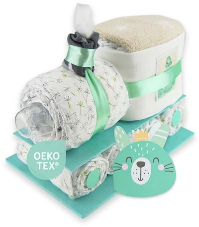 Windeltorte.com – Windelzug Neutral inkl. 29 LILLYDOO Windeln | Geschenk zur Geburt | Taufgeschenk | Geschenk zur Babyparty – Handgefertigte Windeltorte