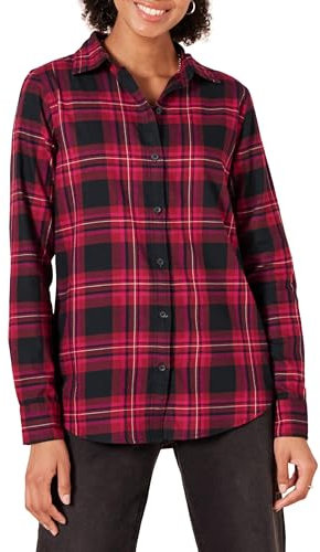 Amazon Essentials Chemise en Flanelle à Carreaux Légère, Manches Longues, Coupe Classique Femme, Noir Rose Tartan Chelsea, L