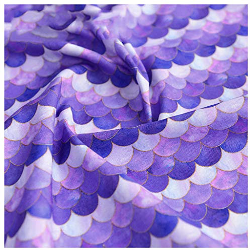 100% Baumwollstoff Farbverlauf Japanischer Fischschuppen-Druck Meerjungfrauenschuppen Geometrischer Dekorationsstoff zum Nähen DIY-Kunsthandwerk 130cm Breit(Size:1m,Color:lila)