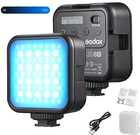 GODOX LITEMONS LED6R LED Video Light RGB Mini Fill-in Light 3200K-6500K | Rechargeable Support Magnetic Adsorption with 3 Cold Shoe Mounts for Vlog Live Streaming Photography