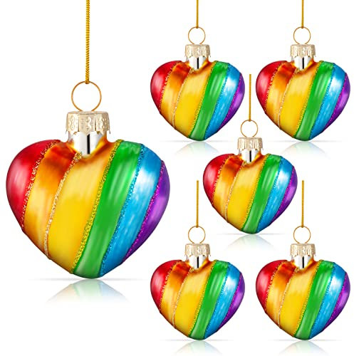 6 Stück Regenbogen Pride Ornamente Herzförmige Ornamente Love Is Love Schilder Glas Regenbogen Hängende Dekorationen Gay Pride Baumdekor für Hochzeit Party Parade Supplies