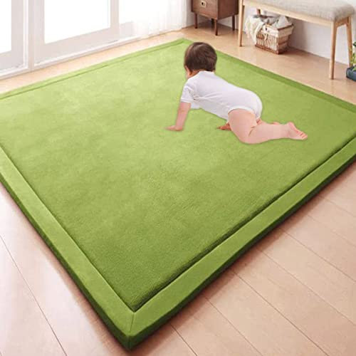 GGoty Großer Teppich, Korallen-Samt, Baby-Spielmatte, dick für Kinderzimmer, Arbeitszimmer, Küche, Kinderzimmer, Krabbelmatte für Babys, rutschfeste Yogamatte (150 x 200 x 2 cm, grün)