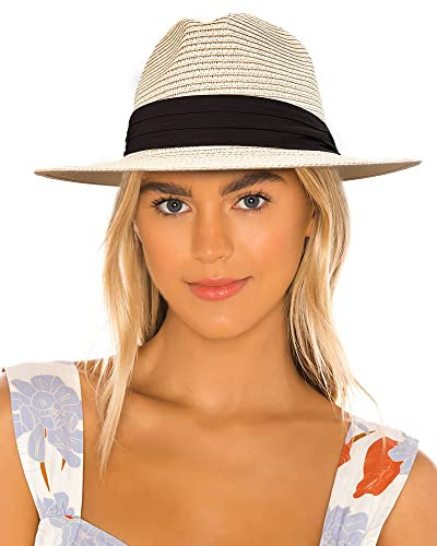 accsa Damen Panama Strohhut Verstellbarer Unisex Fedora Sonnenhut aus Stroh Herren Panama Hut UPF 50+ Strand Sommerhut mit Breite Krempe