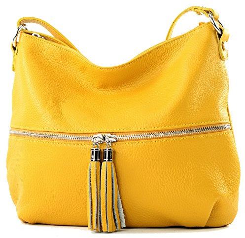 modamoda de T159 Damen Leder Umhängetasche Schultertasche Medium handmade in Italy, Farbe:Gelb