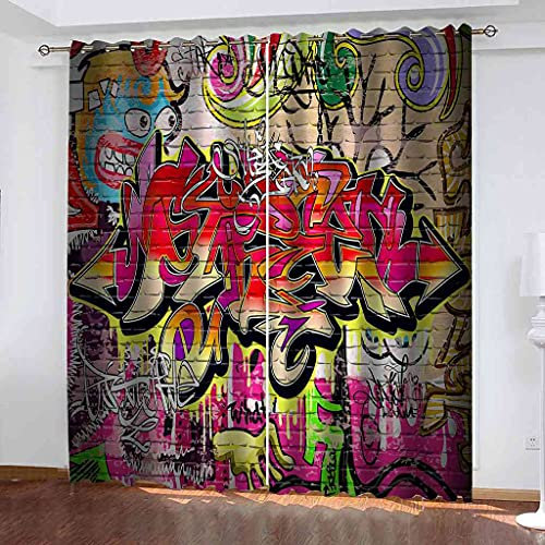 ESMTKDD 3D Vorhänge Wohnzimmer Blickdicht Gardinen Graffiti-Kunst Verdunkelungsvorhang Kinderzimmer Thermovorhang Fensterdekoration Weich Polyester Vorhänge für Schlafzimmer 117x140cm