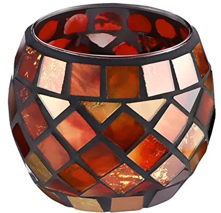 OSALADI Glass Votive Tea Light Holder, Red Mosaic Glass Candle Holder Vintage Glass Cup Candlestick Tabletop Ornament for Home Easter Wedding Party