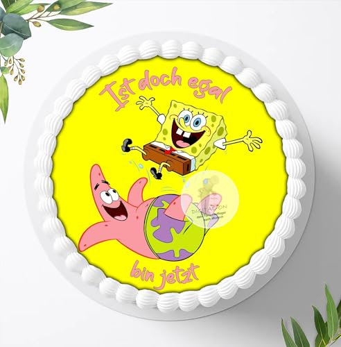 Für die Geburtstags Torte, Zuckerbild mit Wunschname kompatibel mit: Spongebob, Essbares Foto für Torten, Fondant, Tortenaufleger Ø 20cm, 0114z