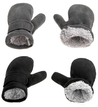 SEYUFN Winterhandschuhe für Babys Fleece-Futter für Kleinkinder Jungen Warme Und Weiche Handschuhe für Babys Mädchen Verstellbare Outdoor-Fäustlinge (Schwarz&Grau, M)