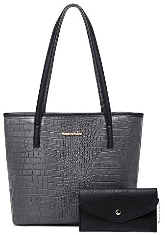 Montana West Tote Bags Veganes Leder Geldbörsen und Handtaschen für Frauen Top Griff Damen Schultertaschen, Y-grau/Croco