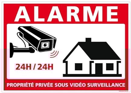 Signalétique.biz France - Panneau Alarme Propriété Privée sous Vidéo Surveillance 24h/24. G1650. Caméra Surveillance - 105 x 75 mm - Adhésif